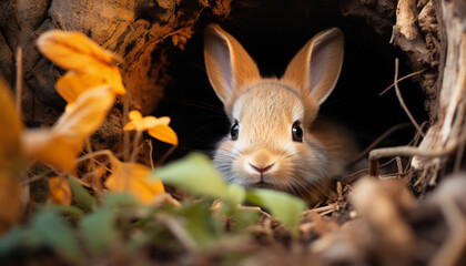 Poster - Recreation of two cute rabbit in a burrow