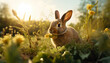 Recreation of cute rabbit staring in the field