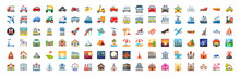 Emoji Of Transport And Buildings And Nature Set Pack Icons, Vector Illustration.
