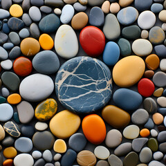 Canvas Print - A symmetrical arrangement of colorful pebbles on a beach