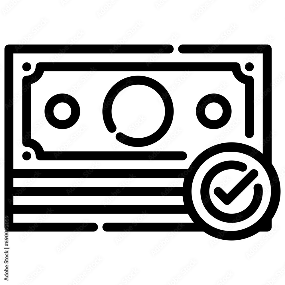 check mark banknote. vector single icon with a dashed line style ...