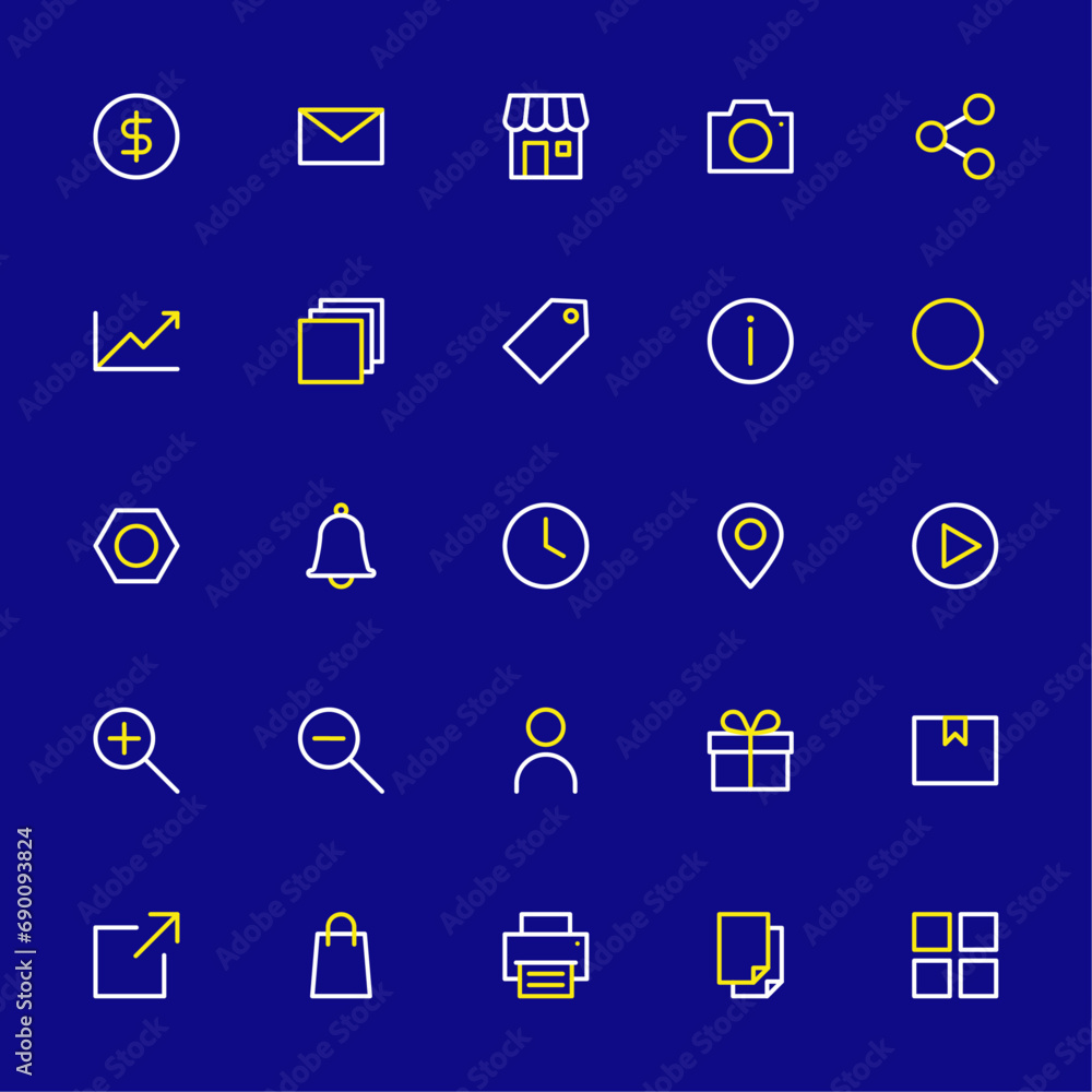 Set of 25 basic web UX UI duotone icons in line style design for ...
