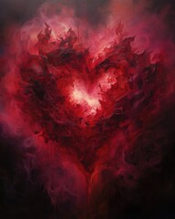 A painting of a heart with smoke coming out of it. Generative AI.