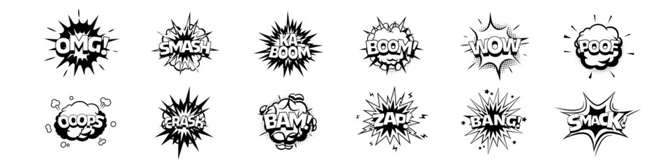 Comic explosion. Comic explosion set. Speech bubbles.