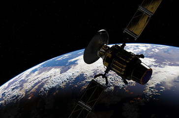 Wall Mural - satellite in space, and earth,3d illustration. elements of this image furnished by nasa.