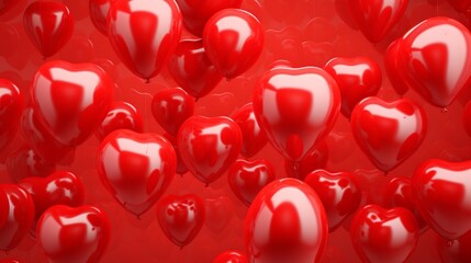 Wall Mural - red heart balloons with red background