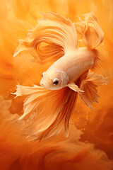 A white fish with a yellow background, peach fuzz, color of the year 2024, monochromatic image