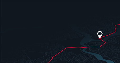 Wall Mural - Navigation pin. Isometric abstract map background. Location tracks dashboard. City street road. City streets, blocks, route distance data, path turns and destination tag or mark. vector, illustration.