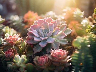 Canvas Print - A group of succulents in a garden