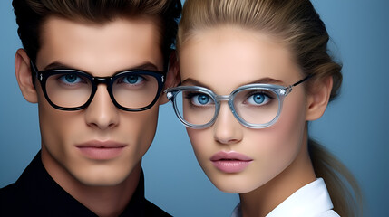 Poster - elegant man and women wearing glasses