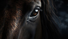 Recreation Of Eye Black Horse Staring. Artificial Intelligence