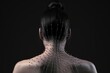 Female body with black lines on dark background, closeup. Plastic surgery concept, Acupuncture needles in womans back, AI Generated