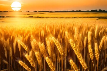 Wall Mural - **yellow ears of wheat at sunset in nature