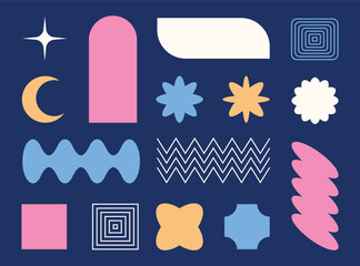 Wall Mural - abstract geometric shapes and forms. brutal contemporary figures, stars, ovals, flowers and other pr
