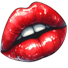 Sultry Sketch:  Beauty Hand Drawn Female Red Lipstick Make-up Isolated Watercolor Style On White Background