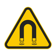 Isolated yellow triangle safety sign magnet, U shape horse shoe metal magnet with radiation electromagnetic field