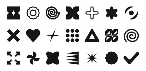 Wall Mural - geometric shapes and black brutalism forms. modern trendy minimalist basic figures, stars, heart, sp