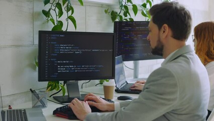 Handsome Guy, Freelance Data Work in Office Coding Programming on Big Data Mining, AI Data Engineering, IT Technician Works on Artificial Intelligence Project.
