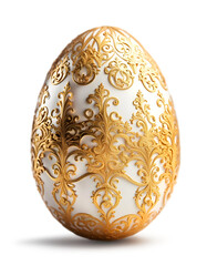 Wall Mural - golden and white easter egg with beautiful lace ornaments decoration, isolated on white