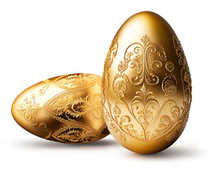 Wall Mural - golden easter eggs with beautiful ornaments decoration, isolated on white