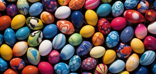 Wall Mural - Background with many beautiful colorful Easter eggs, holiday and parties concept. Generative AI