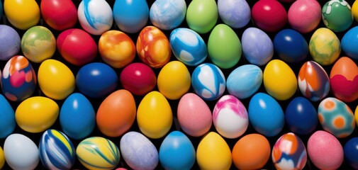 Poster - Background with many beautiful colorful Easter eggs, holiday and parties concept. Generative AI