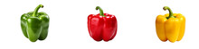 Fresh Bell Peppers: Green, Red, Yellow Varieties Isolated On Transparent Background