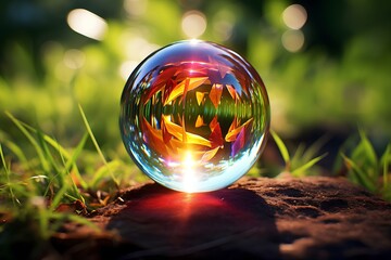 Wall Mural - a glass ball that refracts sunlight, shining with bright colors.