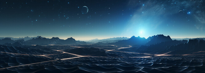Wall Mural - a futuristic city with stars and meteors
