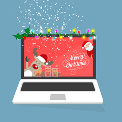 Laptop  Babbo Natale fa un regalo sul portatile. Illustrazione   - illustrazioni