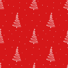 Wall Mural - Seamless pattern with hand drawn Christmas trees. Vector illustration in simple flat doodle style.