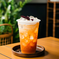 Wall Mural - Beautiful and delicious images of iced thai milk tea for use in advertising.