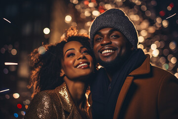 Excited festive young couple celebrating new year christmas party elegant outfit Generative AI portrait