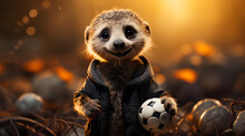 Cute Meerkat Holding Soccer Ball.
