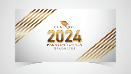 Class of 2024 Congratulations Graduates. Academic Cap and Diploma Graduation Ceremony. Vector Template for Senior Class of University, Year 2024 Banner, Party, High School or College Graduate