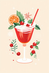 Wall Mural - Festive Christmas cocktail drink illustration