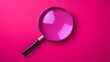 Modern magnifying glass on a magenta background. AI generated