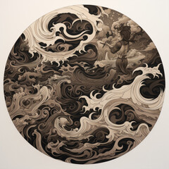 Wall Mural - Abstract circle with wavy pattern. Neo Folk aesthetics. Surrealist style