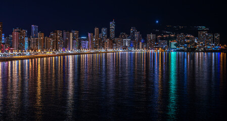 Panoramic night view of cityscape from Benidorm, Spain