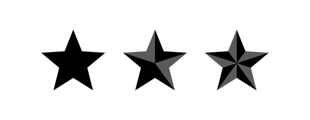 Canvas Print - Graphic elements of three black stars – One star in a 2D plane and two stars with 3D effects