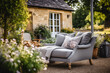 Cottage outdoor furniture and countryside house patio and terrace decor, garden lounge in country style, generative ai
