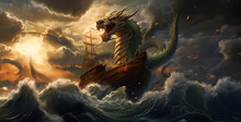 Stormy Weather A Dragon In Front Of A Boat, Dragon In The Water