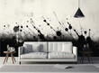 Black and white large luxury modern bright interiors Living room illustration 3D rendering computer digitally generated image
