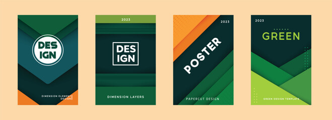 Wall Mural - green dimension layers poster set background template papercut design style
