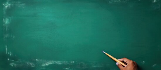 Aufkleber - Hand holding brush erase on green chalkboard. Website header. Creative Banner. Copyspace image