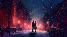 Beautiful Couple In Love, Congratulations On February 14, Romantic Setting, In The Night City