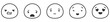 Round black smiley faces expressing set. Happiness and negative emotions anger with happiness and confusion sadness of emoticons or facial vector expressions