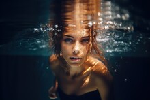 Girl Under Water Looks At The Camera