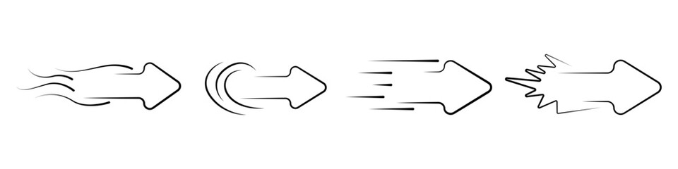 Naklejka na meble Black arrows vector set. Flight of arrows vector. A set of linear arrows pointing to the right. Direction arrow vector.