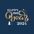 Happy New Year Vector illustration with Lettering and cute Christmas trees